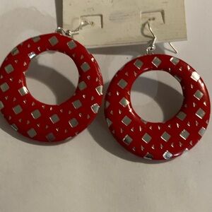 Red and Silver Dangle Earrings